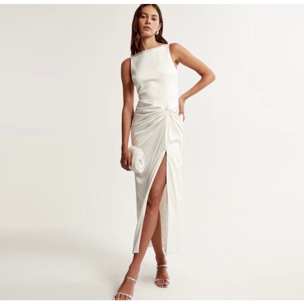Abercrombie & Fitch Satin Draped Skirt Maxi Dress in White Size S Backless - Picture 2 of 11